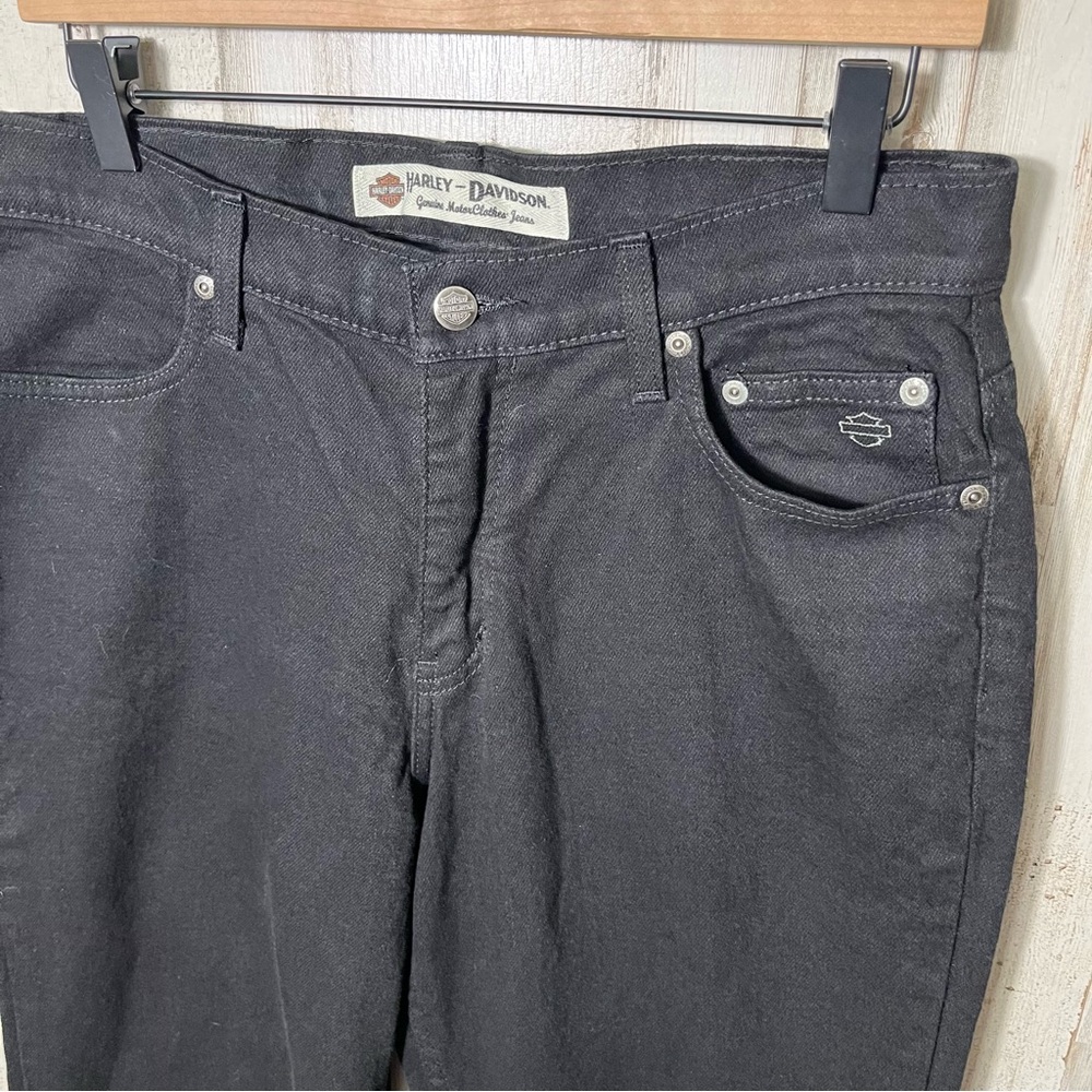 Harley Davidson Black Denim Jeans Straight Leg‎ High Rise Womens Size 10L - Picture 3 of 7